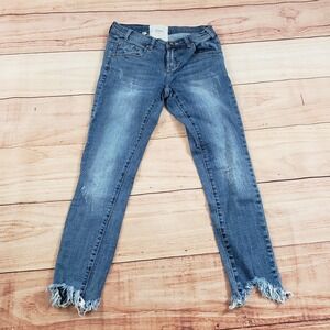 One‎ Teaspoon Jeans Womens 24 Blue Skinny Ankle Cropped Distressed Low Ladies